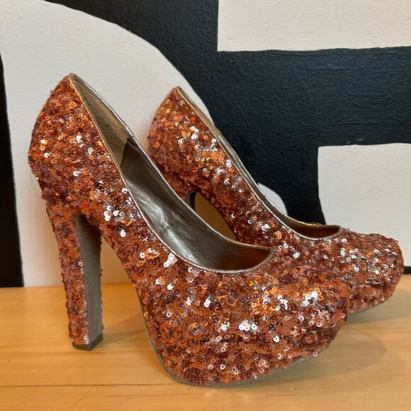 Steve Madden Rose Gold Sequin Platform Heels - Picture 5 of 5